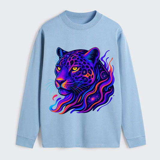 Powerful jaguar with rosettes containing miniature galaxies, cosmic - Classic Long Sleeve Shirt - Light Blue