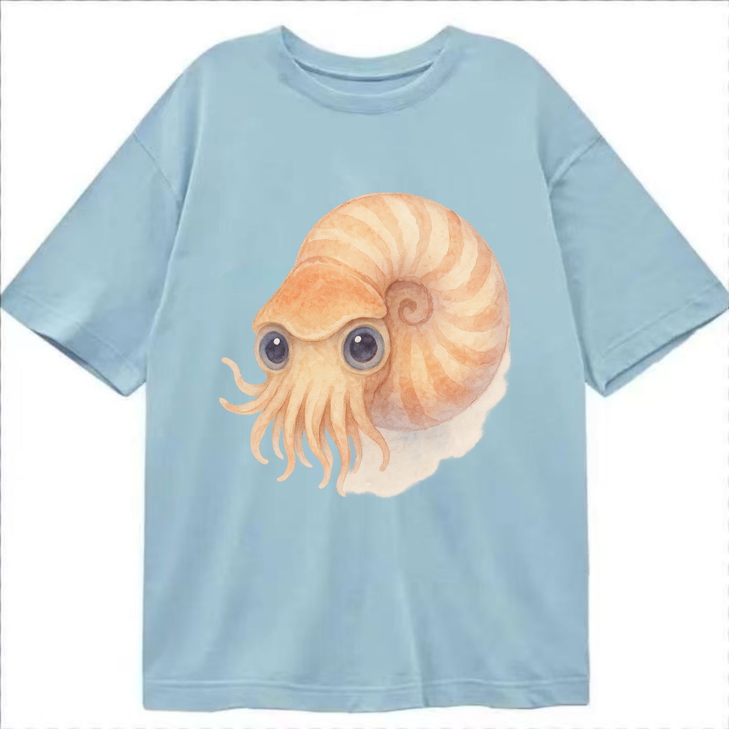 Baby Nautilus - spiral shell, tentacles peeking, ancient eyes, front-facing, - Classic T-shirt - Light Blue