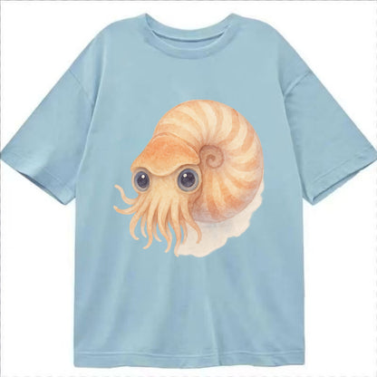 Baby Nautilus - spiral shell, tentacles peeking, ancient eyes, front-facing, - Classic T-shirt - Light Blue