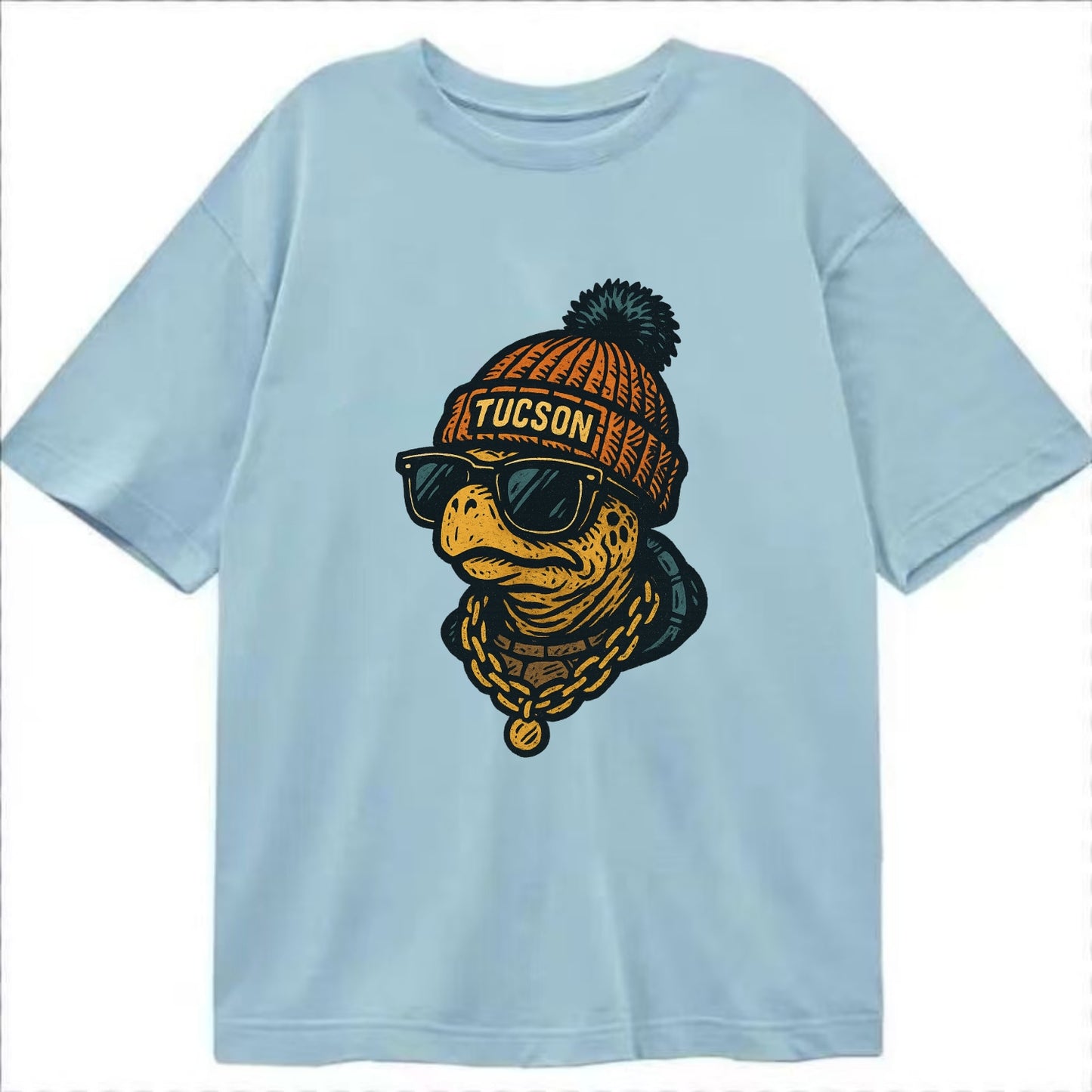 Tucson Desert Tortoise wearing Tucson beanie with pom pom and wayfarer sunglasses - Classic T-shirt - Light Blue