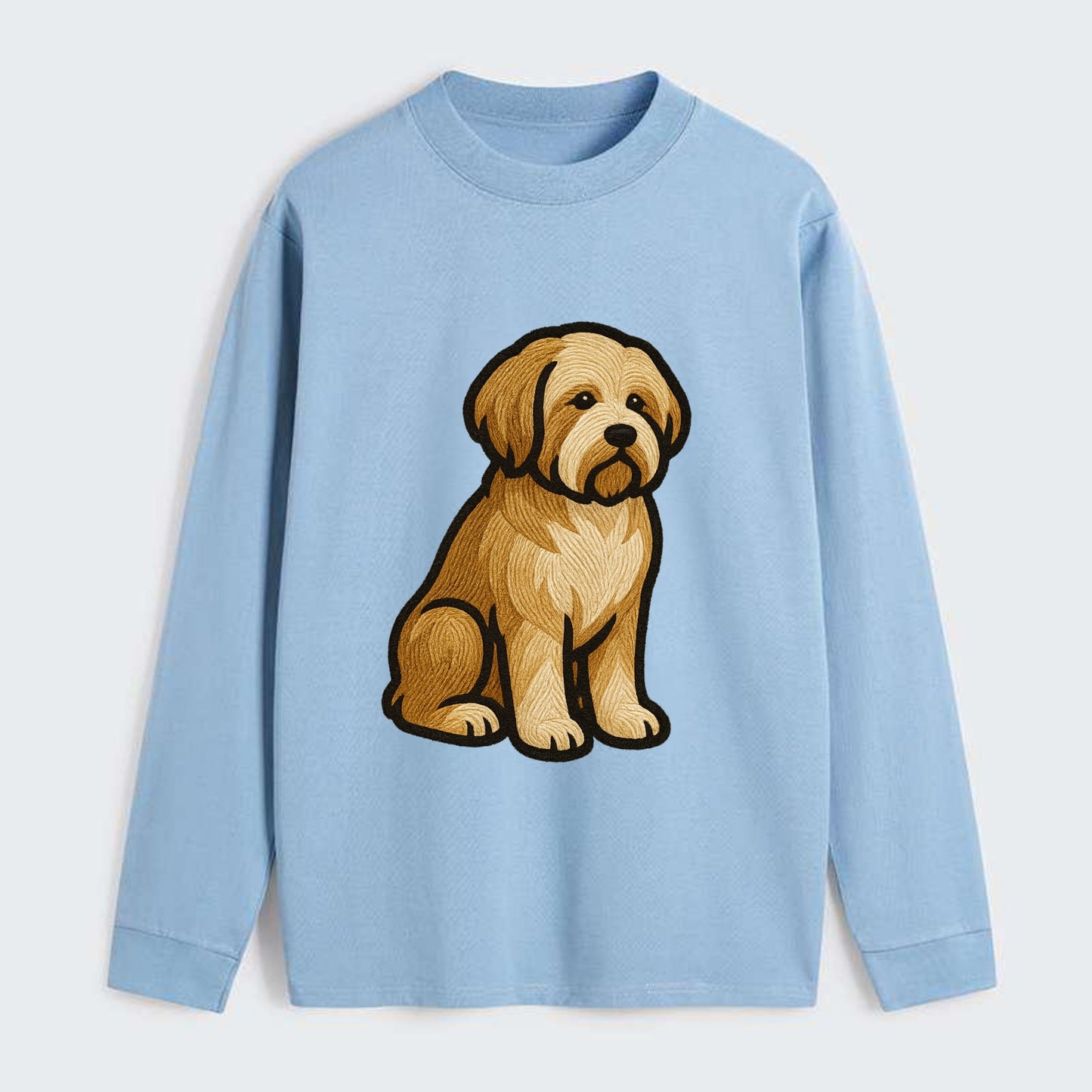 Tibetan Terrier - Gold and white embroidered sitting pose - Classic Long Sleeve Shirt - Light Blue
