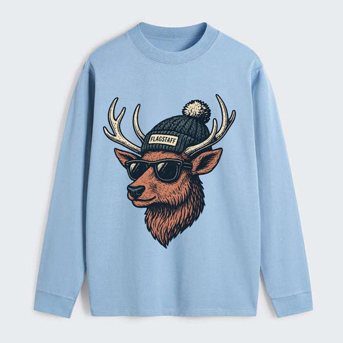 Flagstaff Elk wearing Flagstaff beanie with pom pom and wayfarer - Classic Long Sleeve Shirt