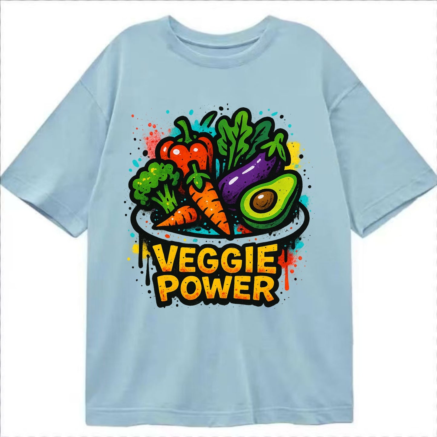 Colorful vegetables and plants on plate - plant-based lifestyle, veggie power - Classic T-shirt - Light Blue