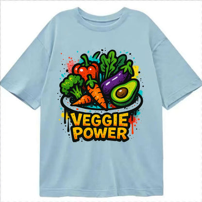 Colorful vegetables and plants on plate - plant-based lifestyle, veggie power - Classic T-shirt - Light Blue