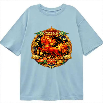 FIRE HORSE | Flaming mane and tail horse | Blazing orange and red colors | - Classic T-shirt - Light Blue