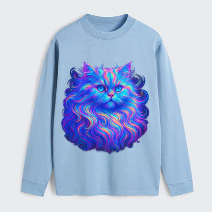 Luxurious Persian cat with flowing fur that refracts into rainbow - Classic Long Sleeve Shirt - Light Blue
