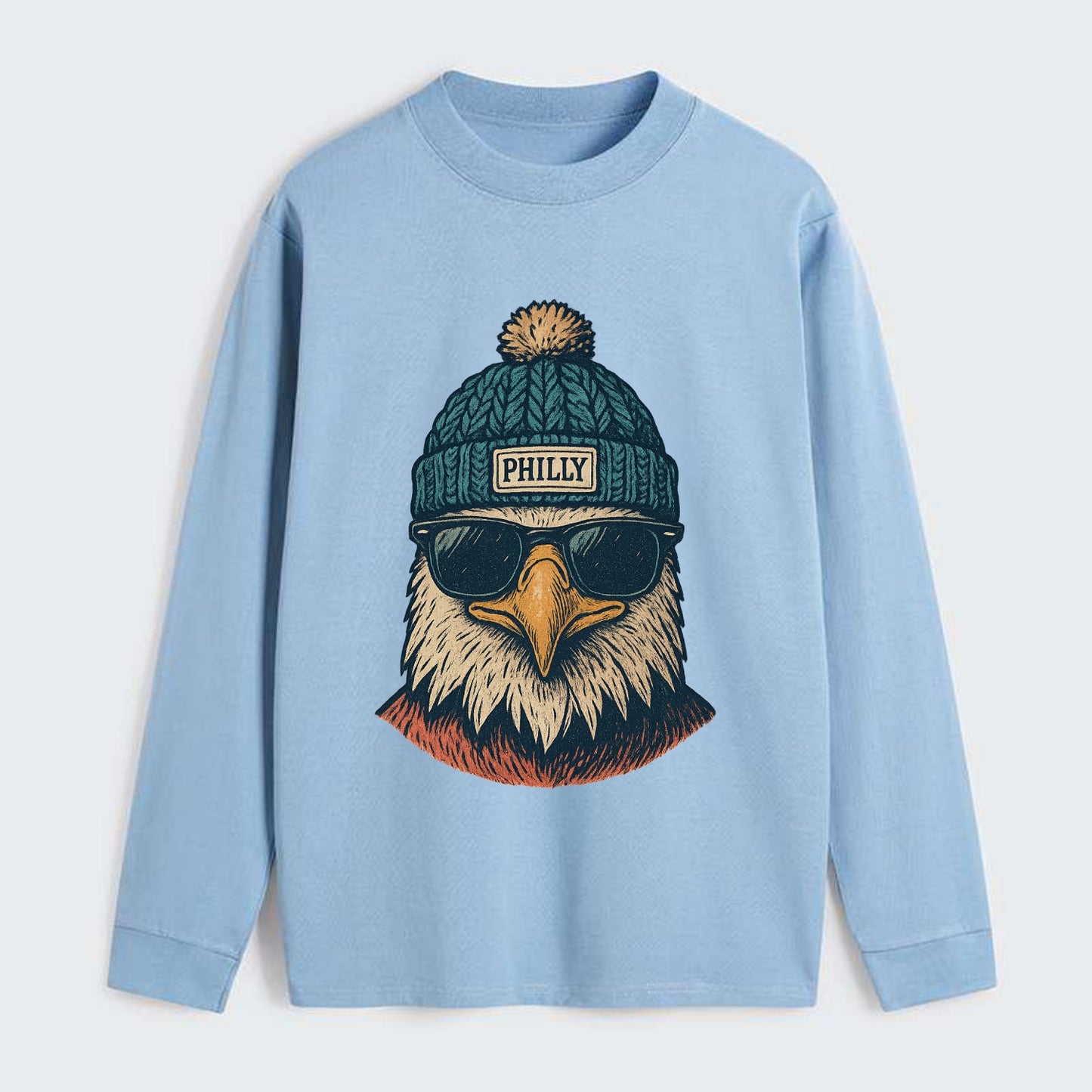 Philadelphia Eagle wearing Philly beanie with pom pom and wayfarer - Classic Long Sleeve Shirt - Light Blue