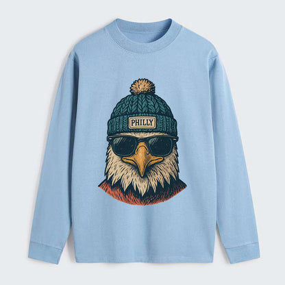Philadelphia Eagle wearing Philly beanie with pom pom and wayfarer - Classic Long Sleeve Shirt - Light Blue