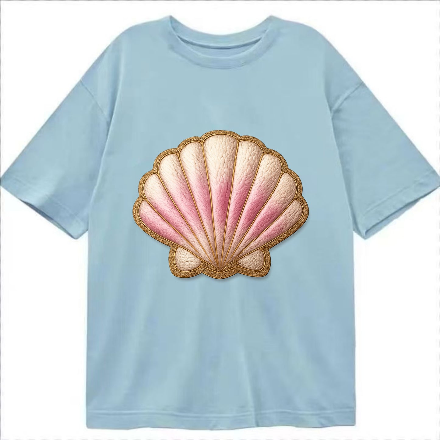 SEASHELL SCALLOP - scallop shell in cream and pink , beach - Classic T-shirt - Light Blue