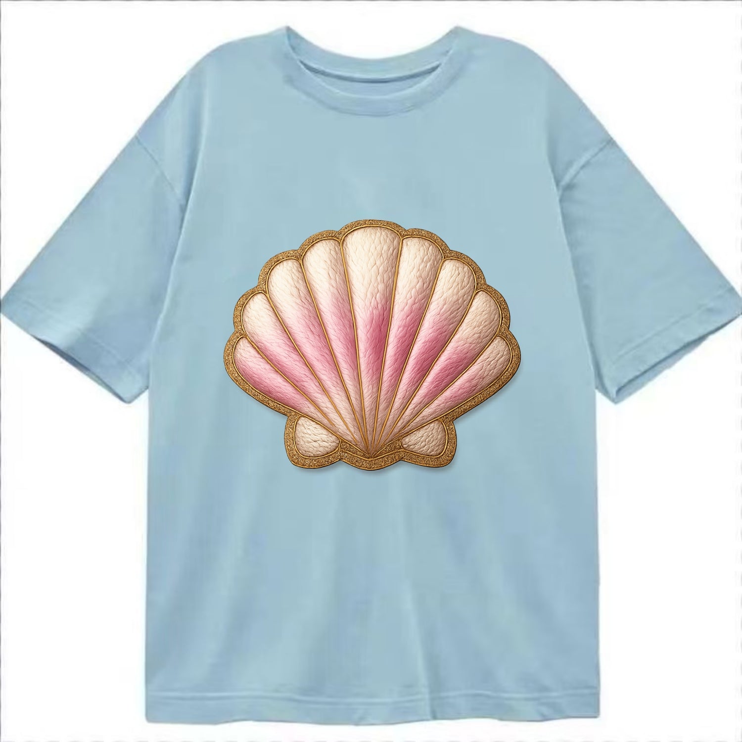 SEASHELL SCALLOP - scallop shell in cream and pink , beach - Classic T-shirt - Light Blue