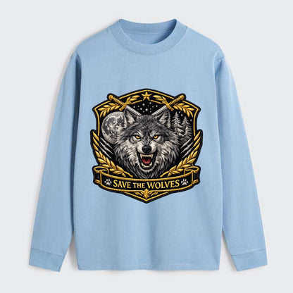 SAVE THE WOLVES - wolf moon in gray , predator protection - Classic Long Sleeve Shirt - Light Blue