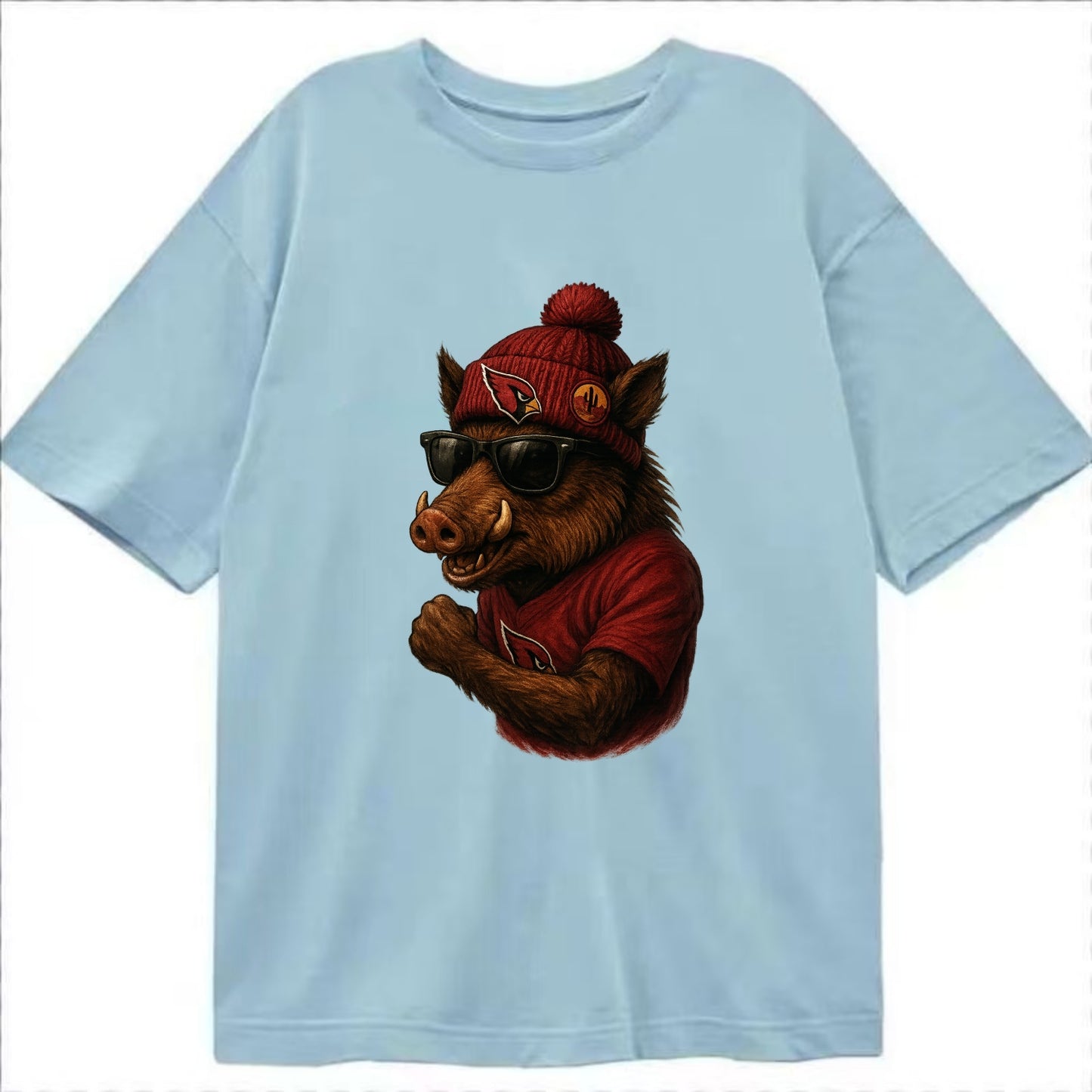 Arizona Javelina wearing Cardinals beanie with desert patch and wayfarer - Classic T-shirt - Light Blue