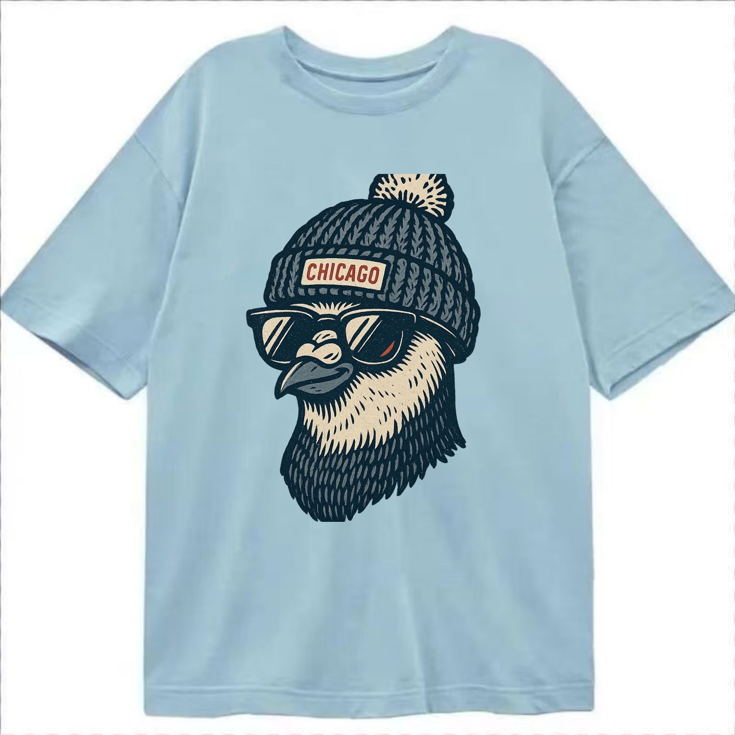 Chicago Pigeon wearing Chicago beanie with pom pom and wayfarer sunglasses - Classic T-shirt - Light Blue
