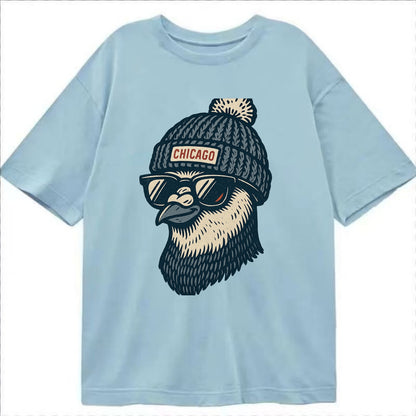Chicago Pigeon wearing Chicago beanie with pom pom and wayfarer sunglasses - Classic T-shirt - Light Blue