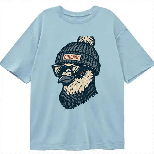 Chicago Pigeon wearing Chicago beanie with pom pom and wayfarer sunglasses - Classic T-shirt