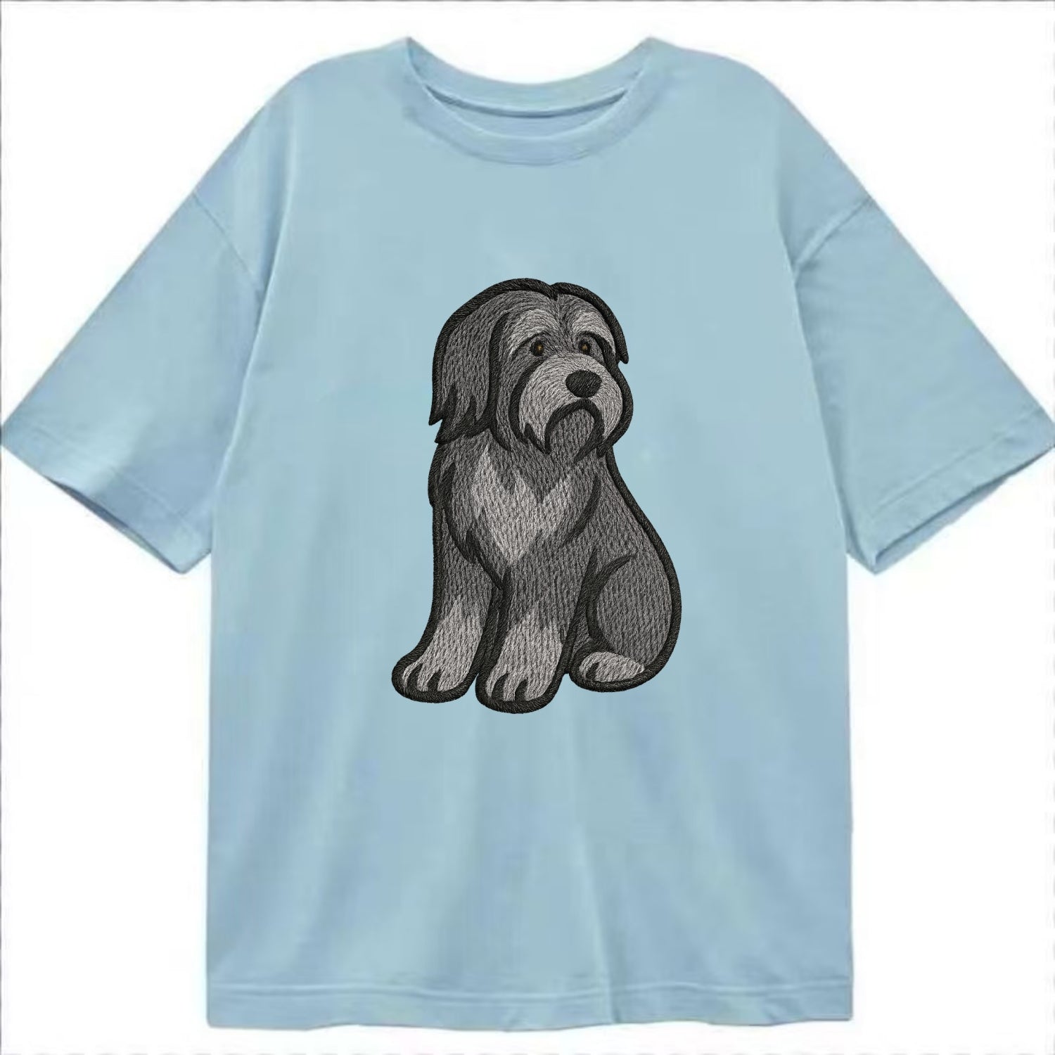 Bearded Collie - Gray shaggy coat embroidered pose - Classic T-shirt - Light Blue