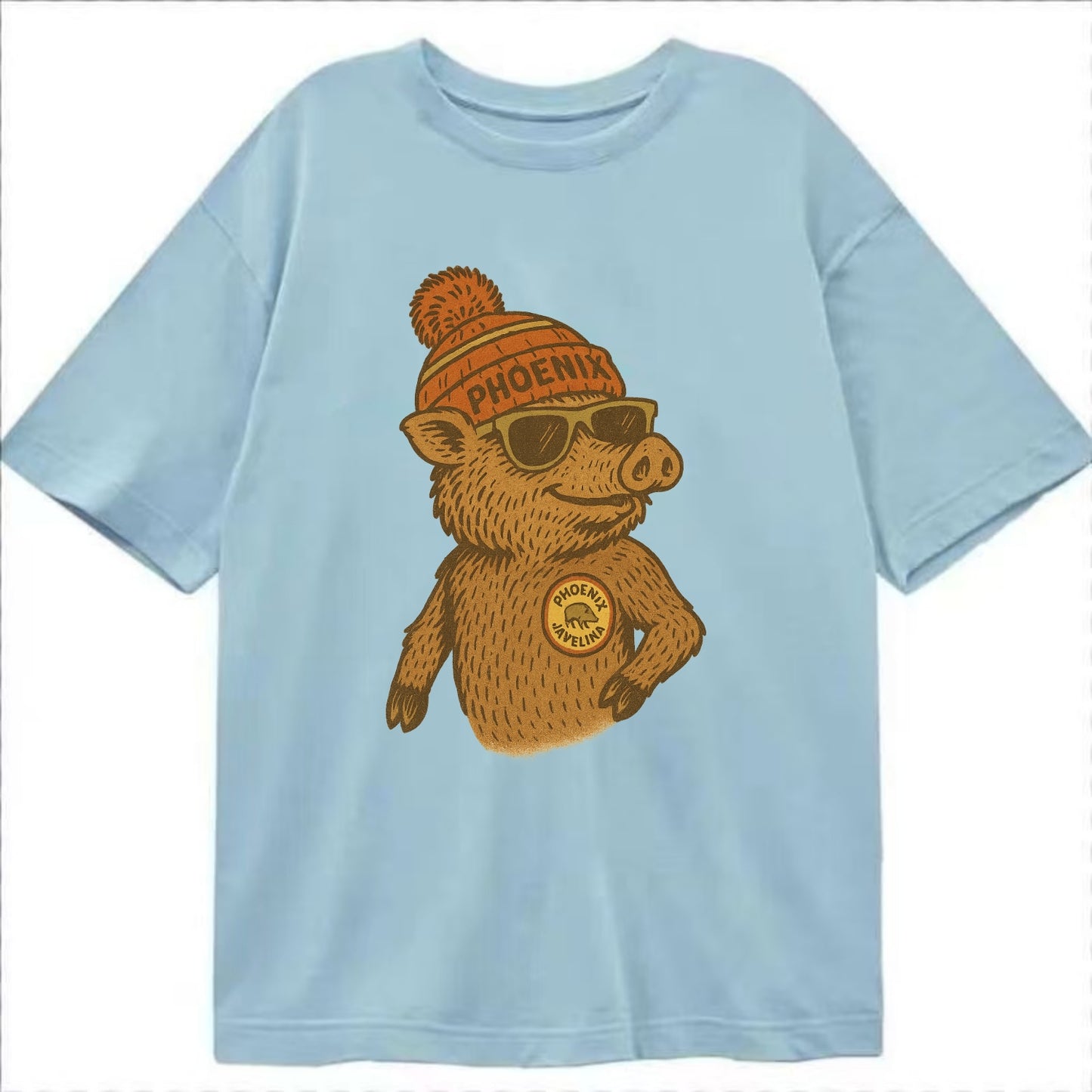 Phoenix Javelina wearing Phoenix beanie with pom pom and wayfarer sunglasses - Classic T-shirt - Light Blue