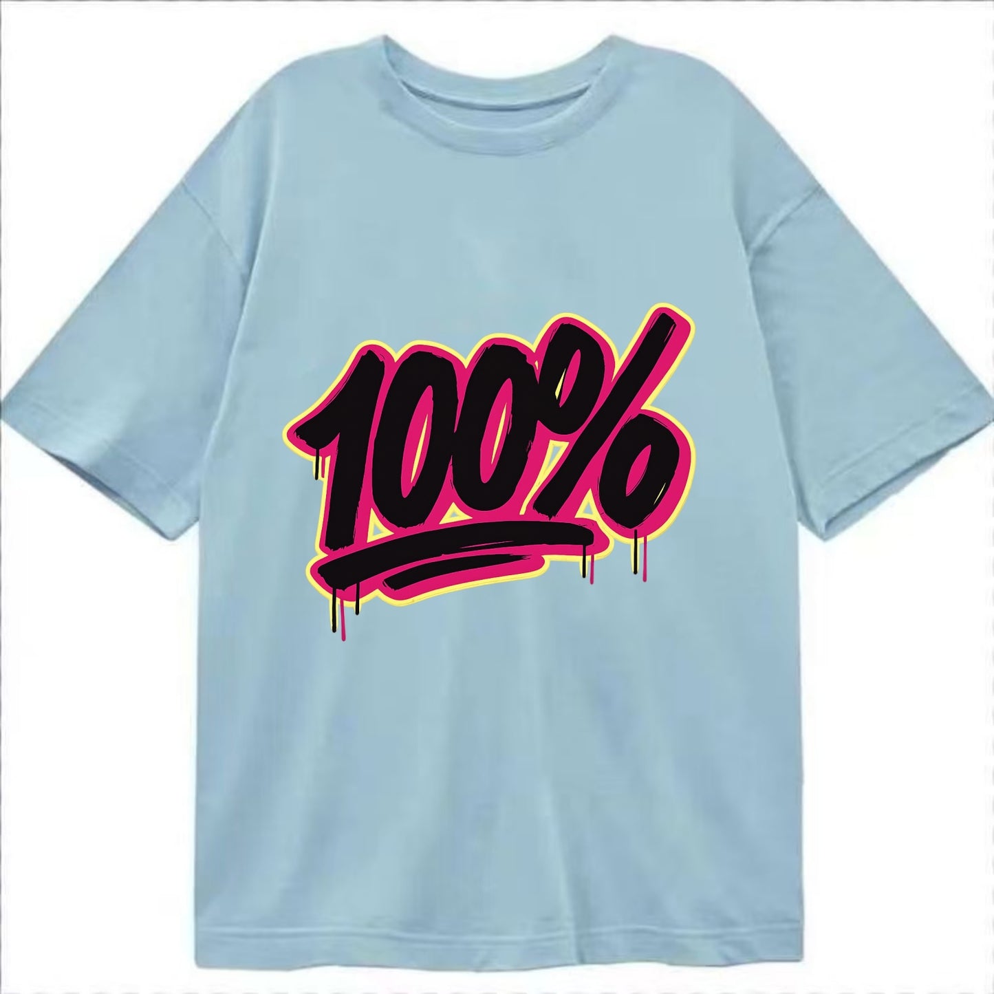 Bold typography design - "100%" - all in, fully committed - Classic T-shirt - Light Blue