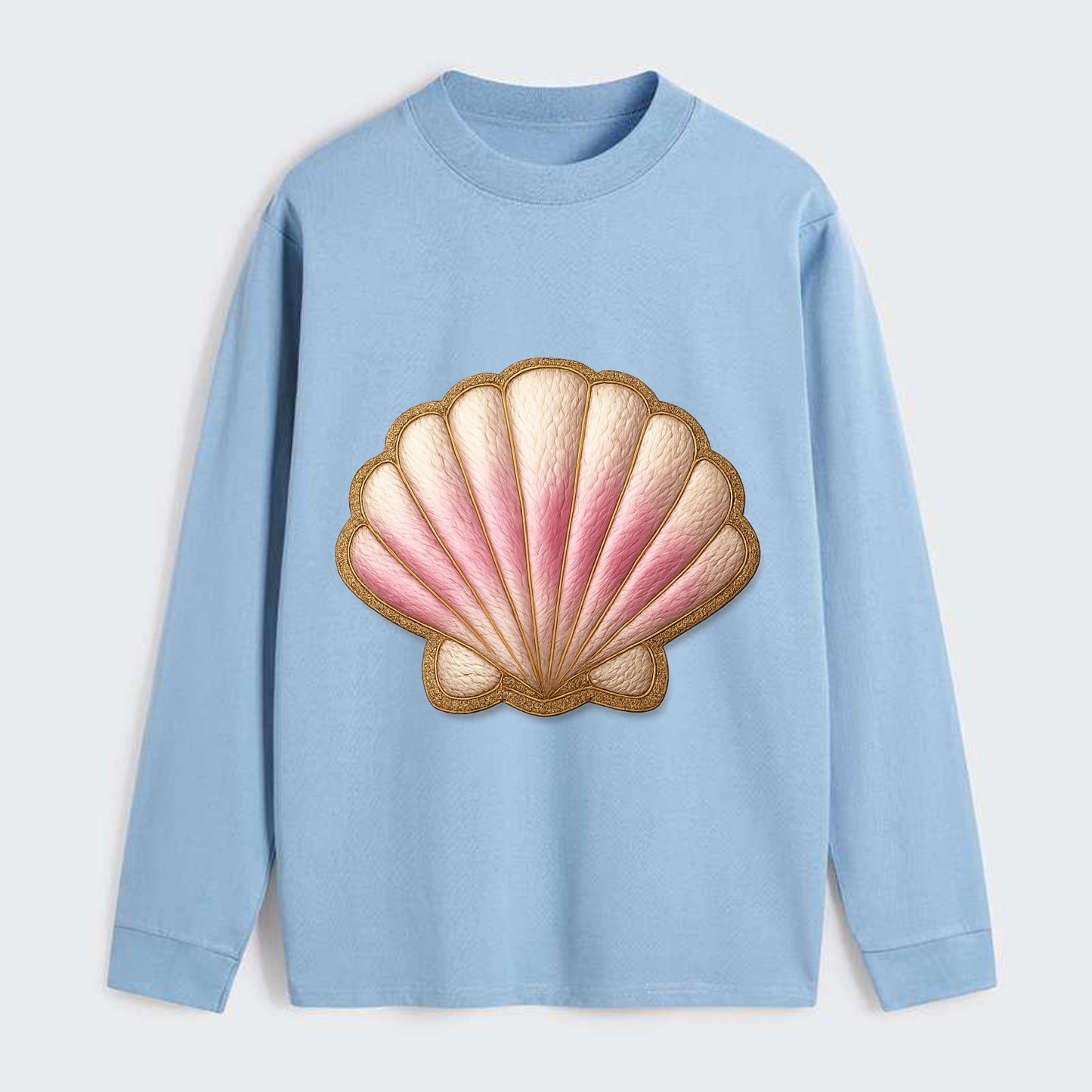 SEASHELL SCALLOP - scallop shell in cream and pink , beach - Classic Long Sleeve Shirt - Light Blue