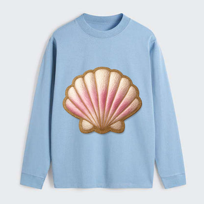 SEASHELL SCALLOP - scallop shell in cream and pink , beach - Classic Long Sleeve Shirt - Light Blue