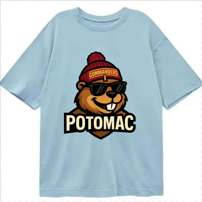Potomac Beaver wearing Commanders beanie with monument patch and wayfarer - Classic T-shirt - Light Blue