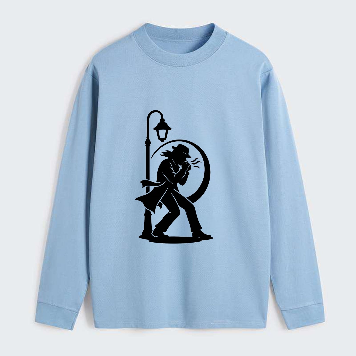 Blues harmonica player under streetlight - Classic Long Sleeve Shirt - Light Blue