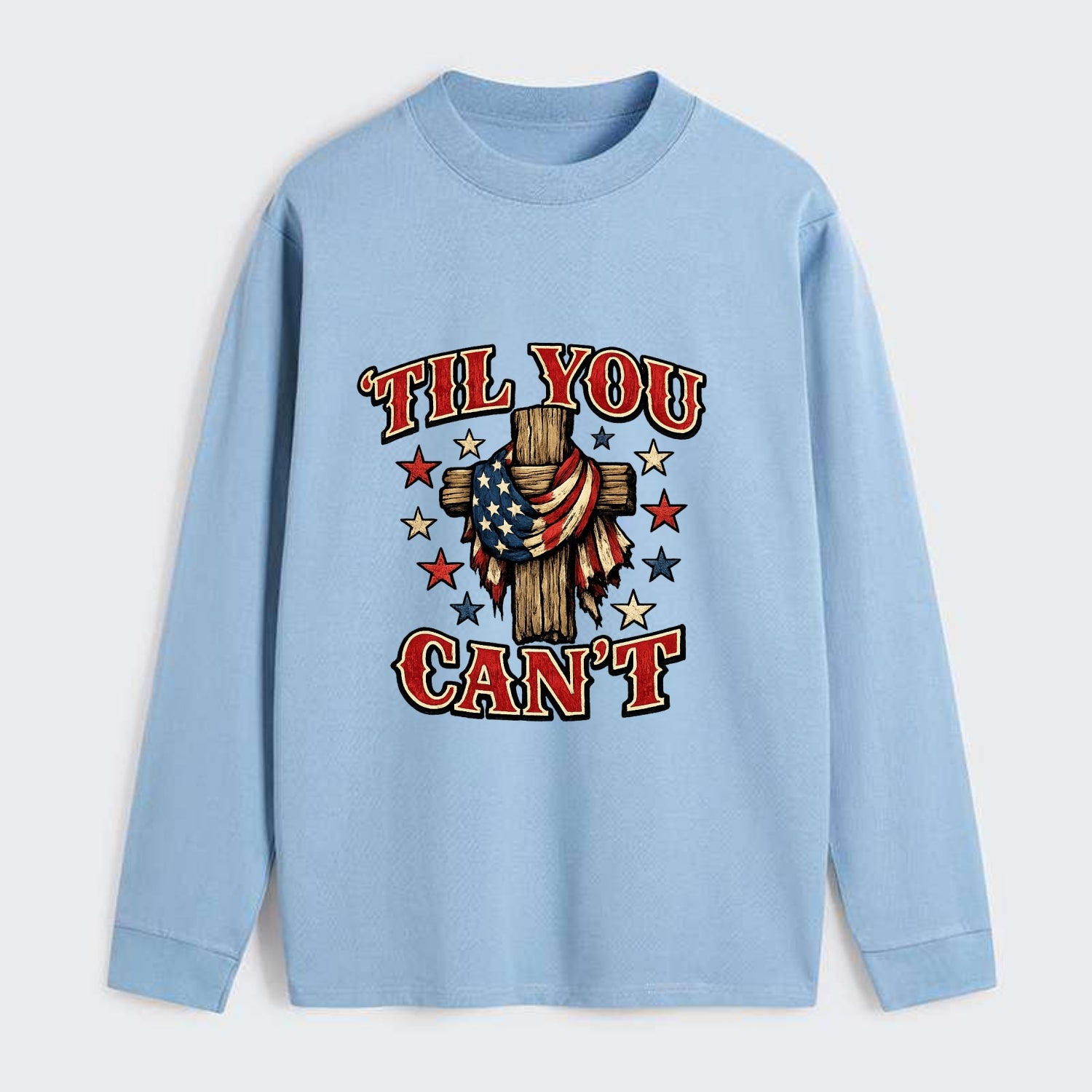 Til You Cant - Flag Cross - Classic Long Sleeve Shirt - Light Blue