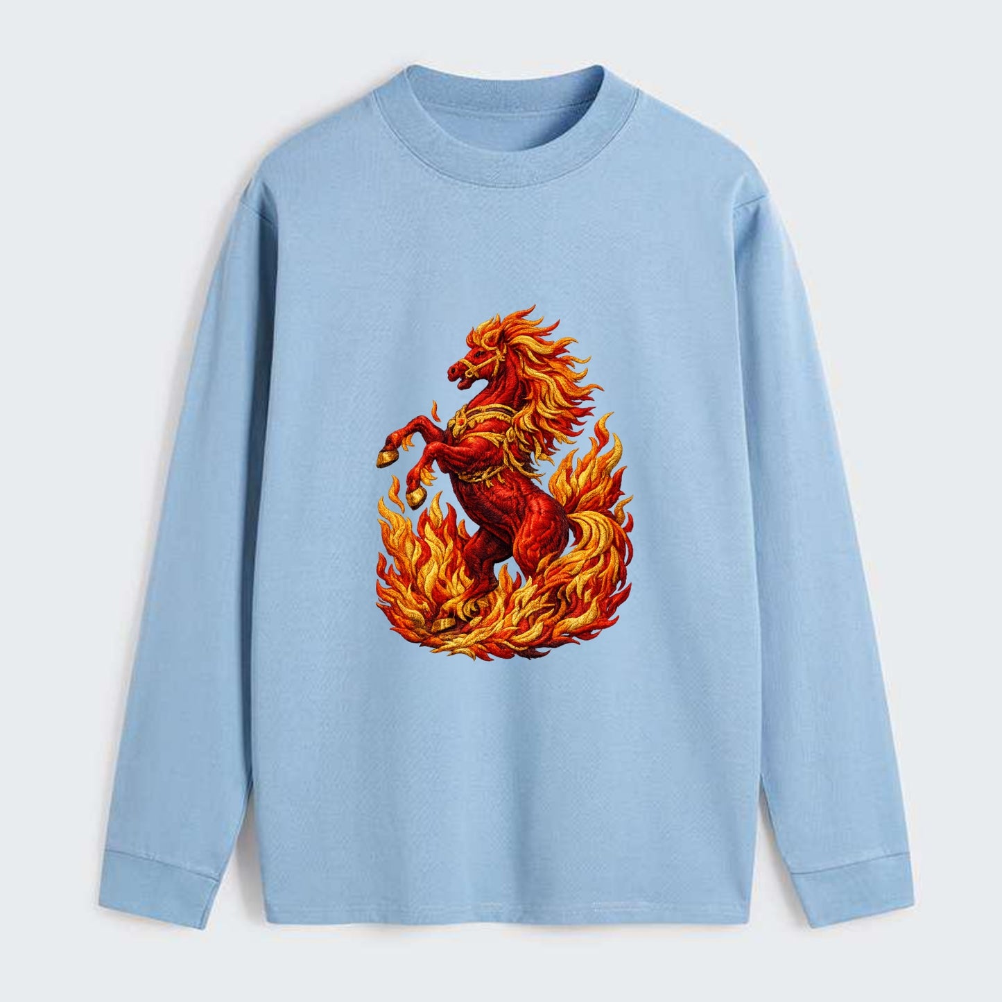 VICTORY BLAZE | Triumphant rearing horse in flames | Achievement - Classic Long Sleeve Shirt - Light Blue