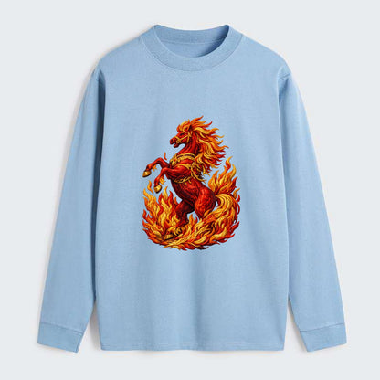 VICTORY BLAZE | Triumphant rearing horse in flames | Achievement - Classic Long Sleeve Shirt - Light Blue