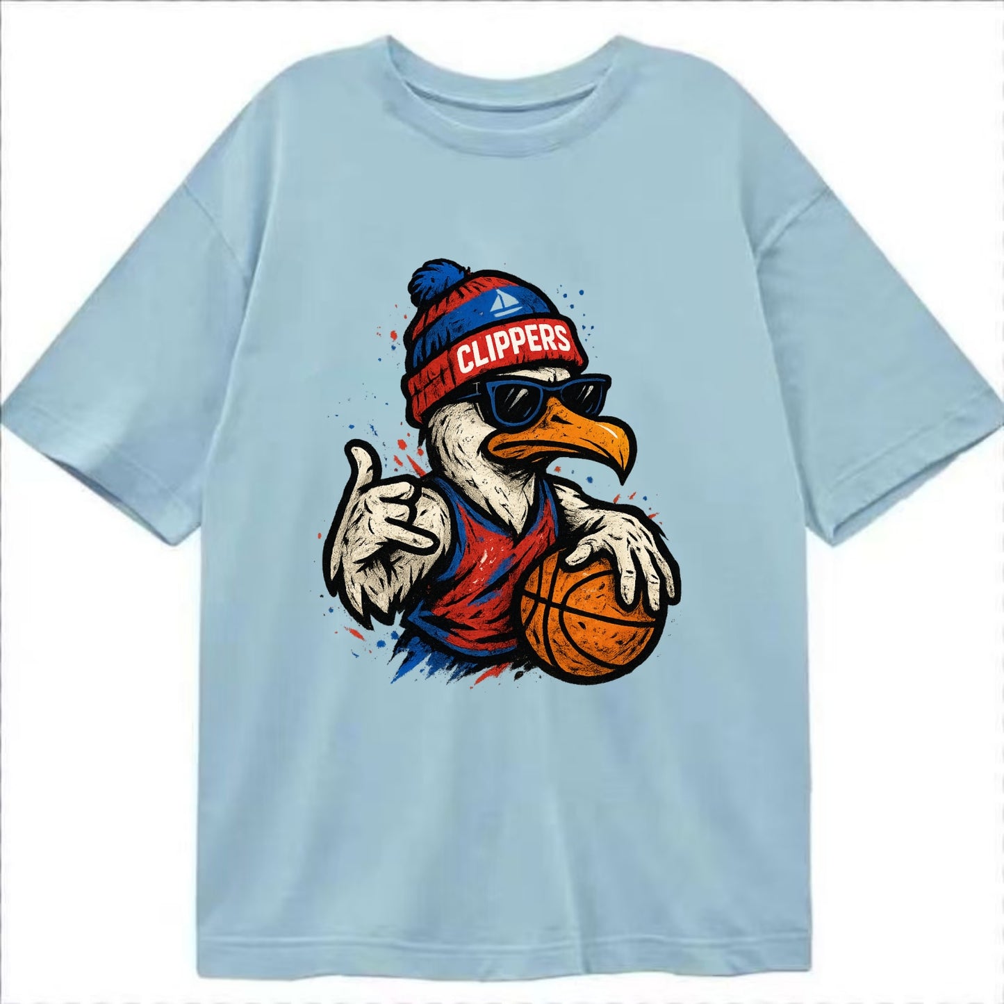 LA Seagull wearing Clippers red white and blue beanie with ship patch and - Classic T-shirt - Light Blue