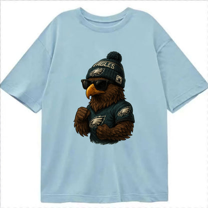 Philly Hawk wearing Eagles beanie with Rocky patch and wayfarer sunglasses - Classic T-shirt - Light Blue