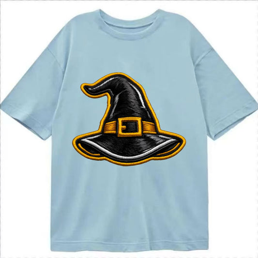 WITCH HAT - pointed hat with buckle in black and gold , coven - Classic T-shirt - Light Blue