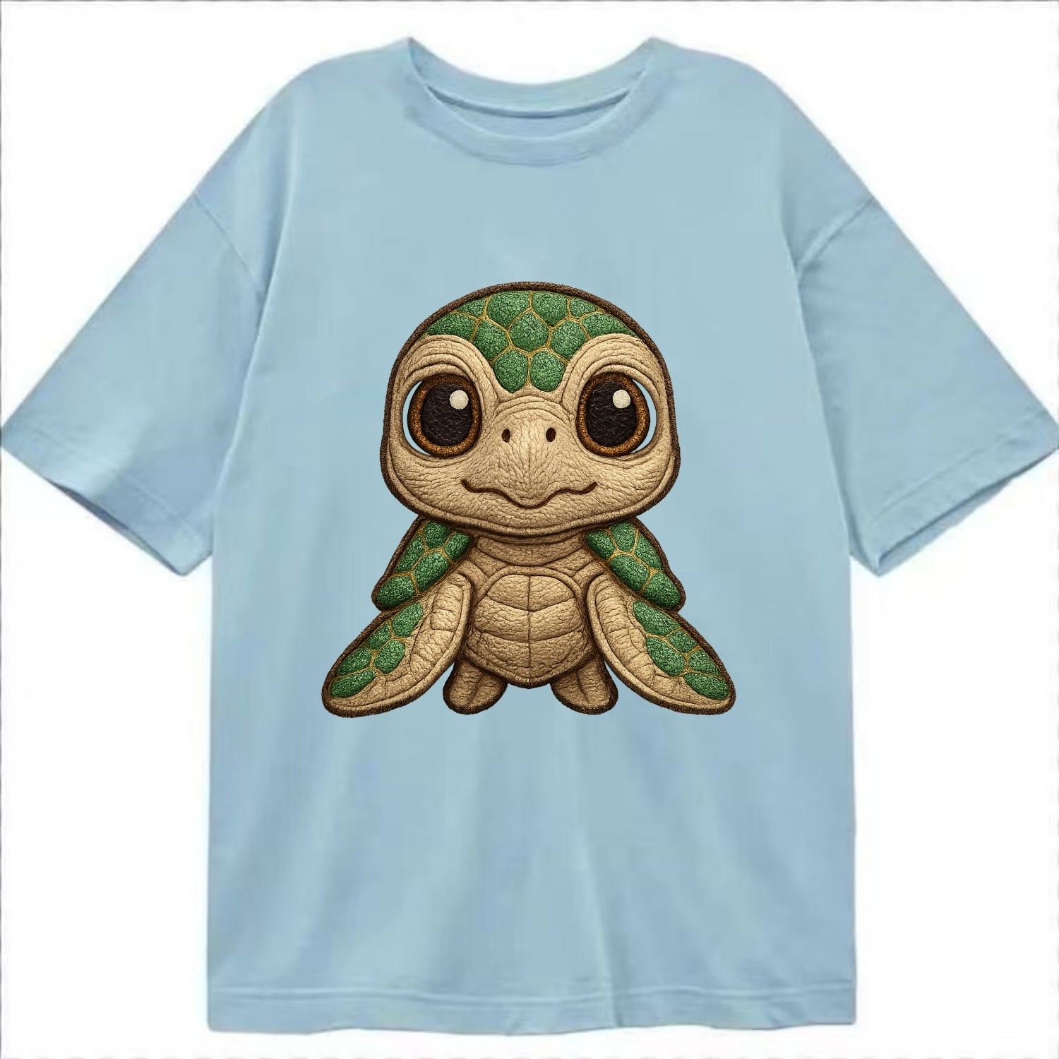 Baby Green Sea Turtle - emerald shell, large innocent brown eyes, tiny flippers, - Classic T-shirt - Light Blue