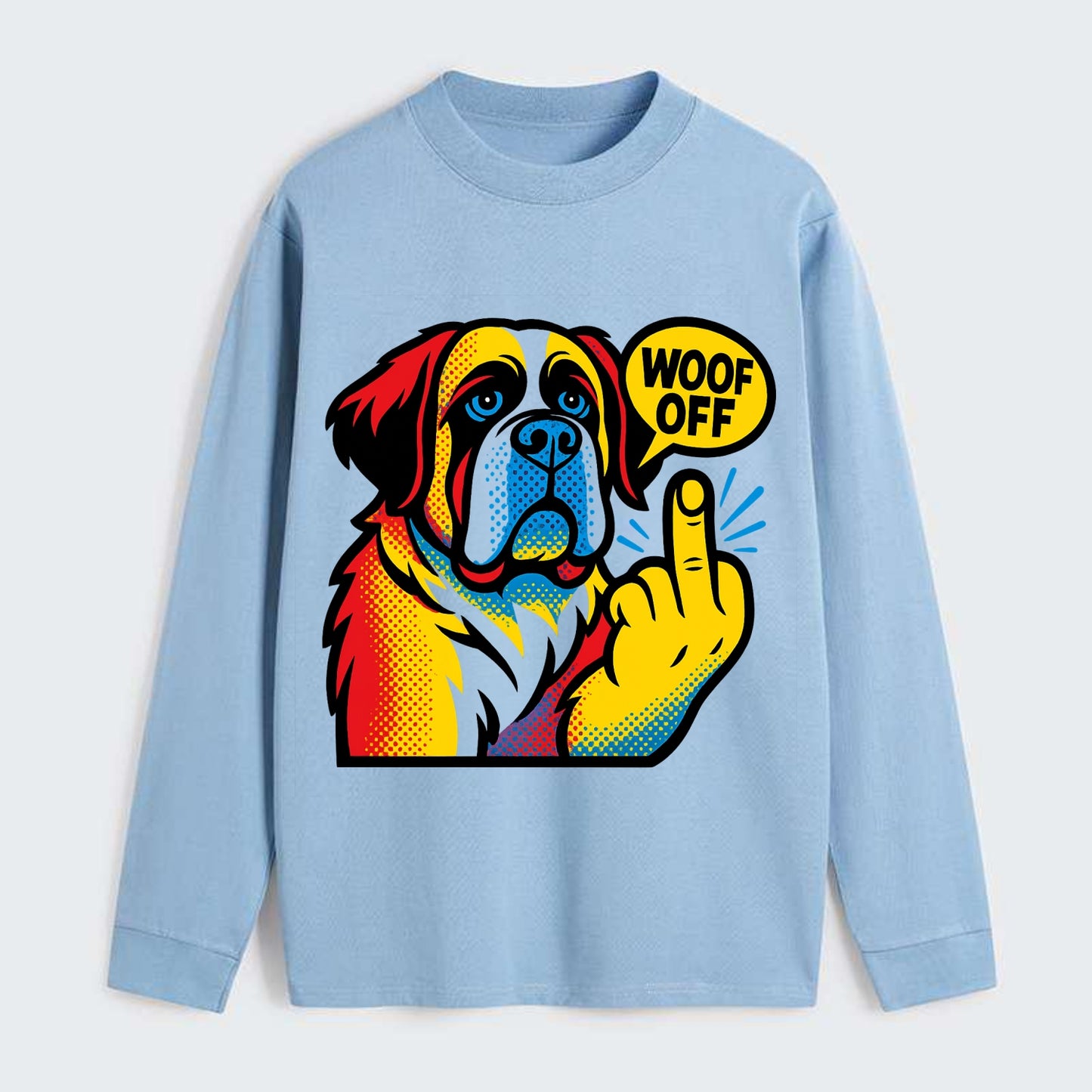 Saint Bernard with gentle giant face and droopy jowls, huge paw raised - Classic Long Sleeve Shirt - Light Blue