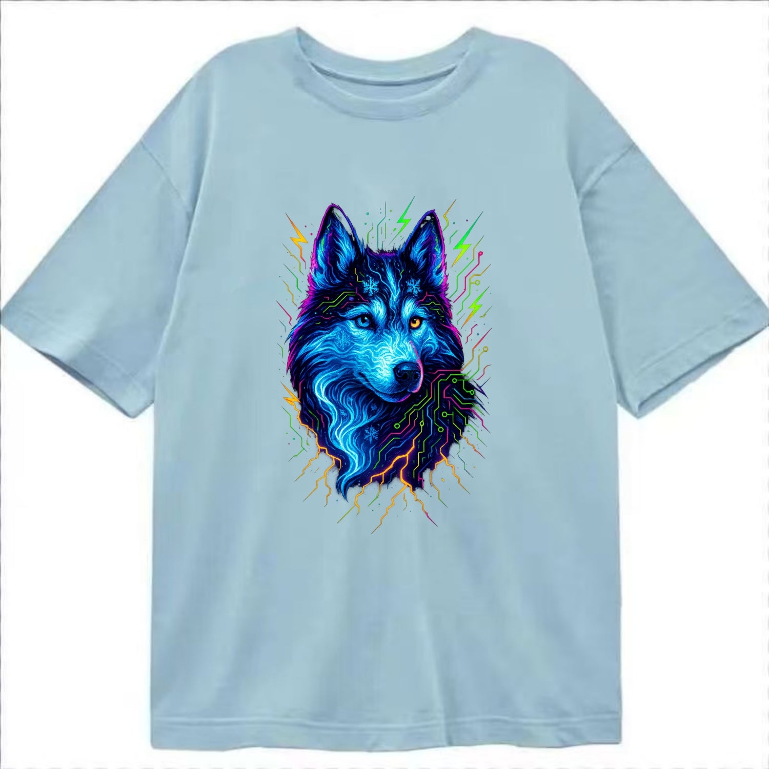 Siberian husky with ice-crystal flowing patterns, electric blue and white swirls, - Classic T-shirt - Light Blue
