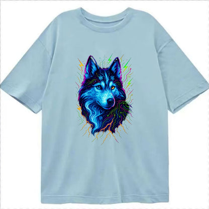 Siberian husky with ice-crystal flowing patterns, electric blue and white swirls, - Classic T-shirt - Light Blue