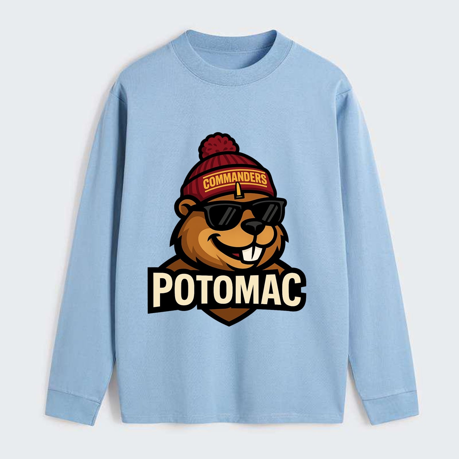 Potomac Beaver wearing Commanders beanie with monument patch and - Classic Long Sleeve Shirt - Light Blue