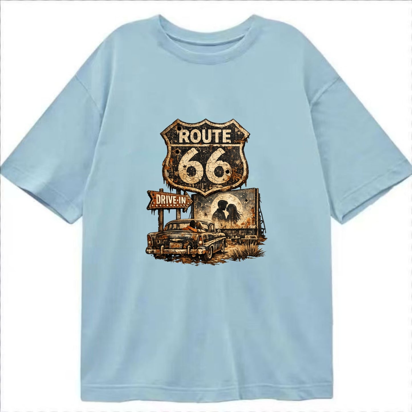 DRIVE-IN | Classic car at drive-in theater | Movie night romance | Americana - Classic T-shirt - Light Blue