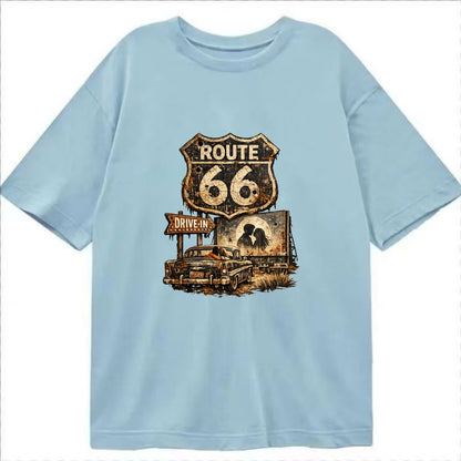 DRIVE-IN | Classic car at drive-in theater | Movie night romance | Americana - Classic T-shirt - Light Blue