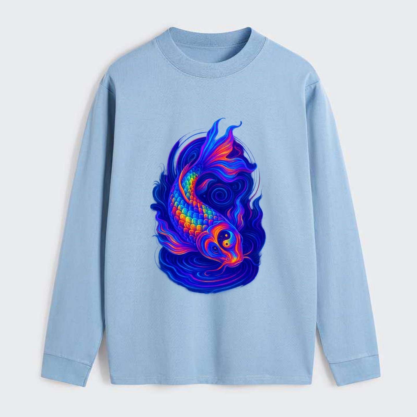 Sacred koi with scales reflecting rainbow prisms, yin-yang patterns in - Classic Long Sleeve Shirt - Light Blue