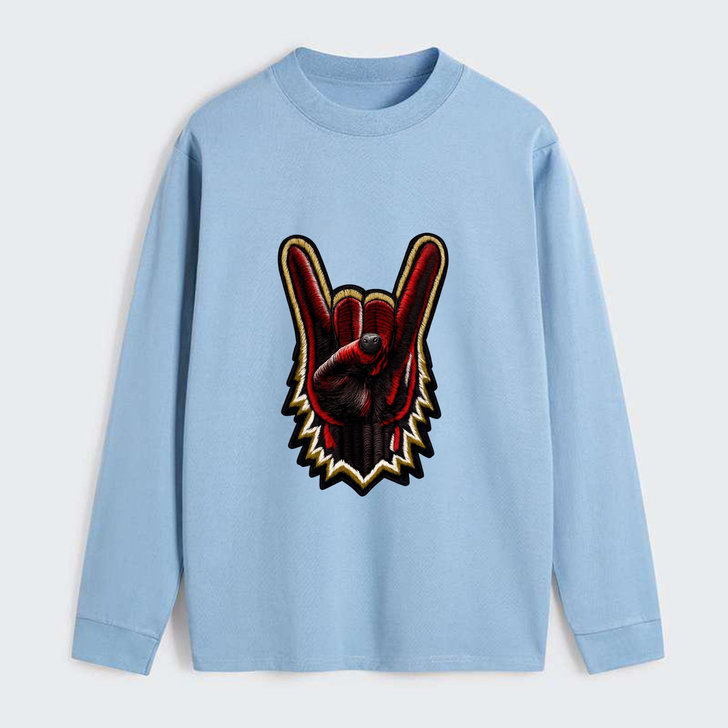 ROCK HAND HORNS - devil horns hand gesture in black and red , metal - Classic Long Sleeve Shirt - Light Blue