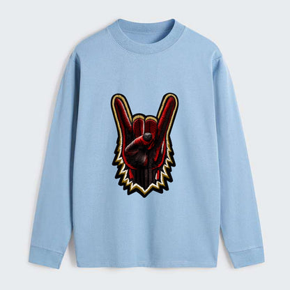 ROCK HAND HORNS - devil horns hand gesture in black and red , metal - Classic Long Sleeve Shirt - Light Blue