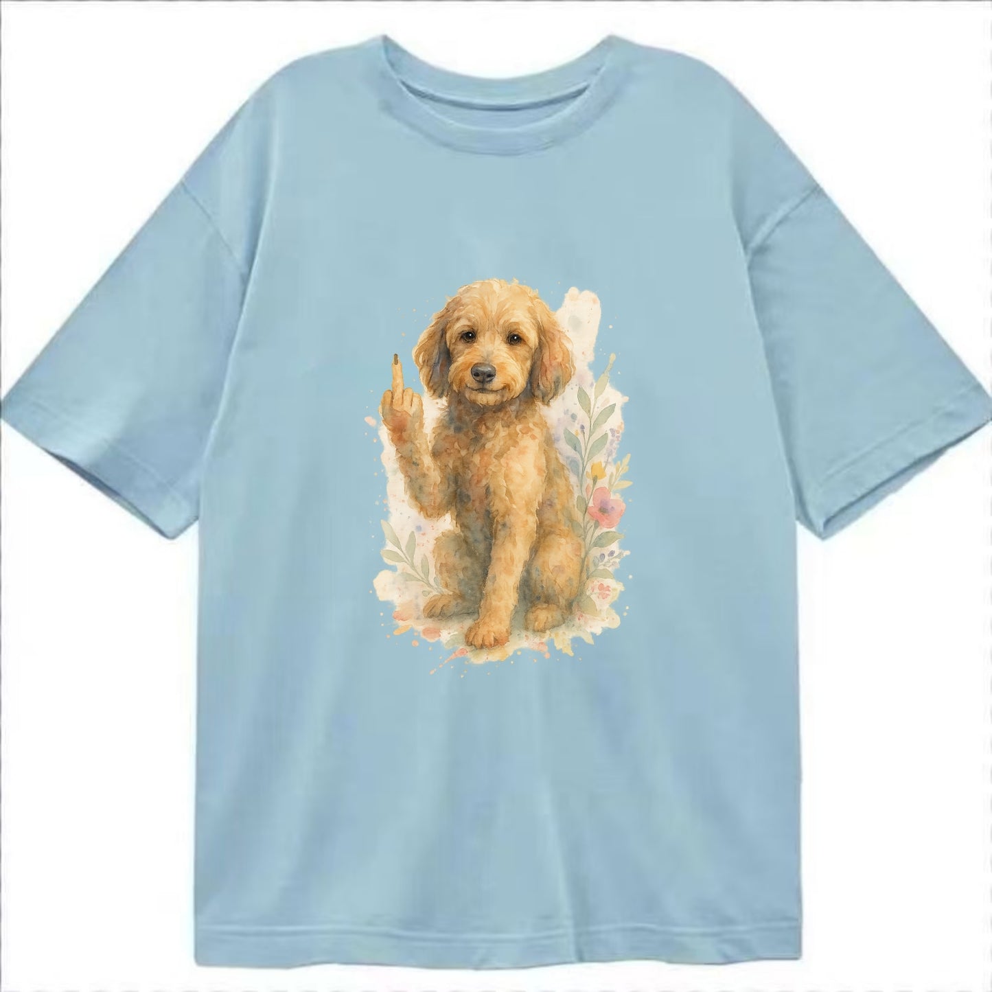 Labradoodle hypoallergenic with wavy coat, intelligent eyes, paw raised - Classic T-shirt - Light Blue