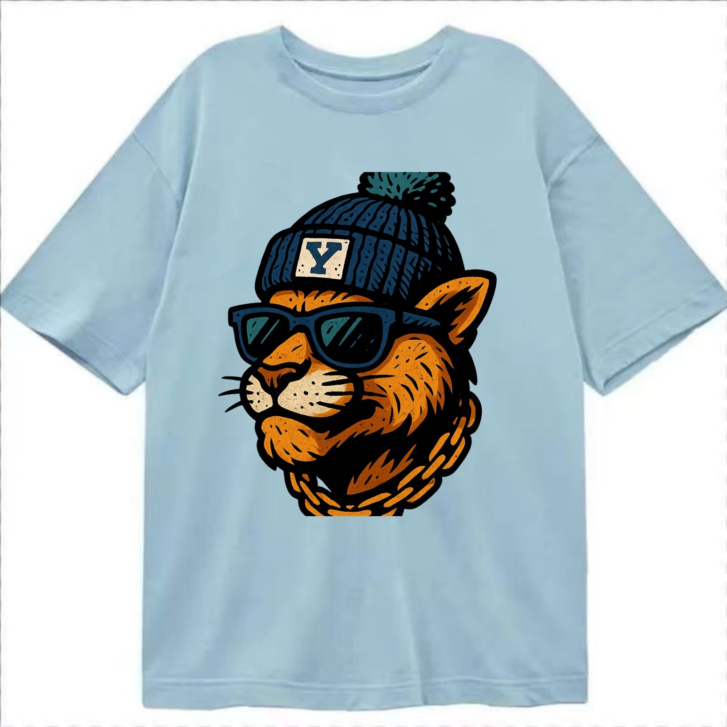 Provo Cougar wearing BYU beanie with Y patch - Classic T-shirt - Light Blue