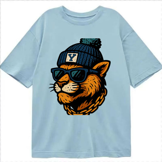 Provo Cougar wearing BYU beanie with Y patch - Classic T-shirt - Light Blue