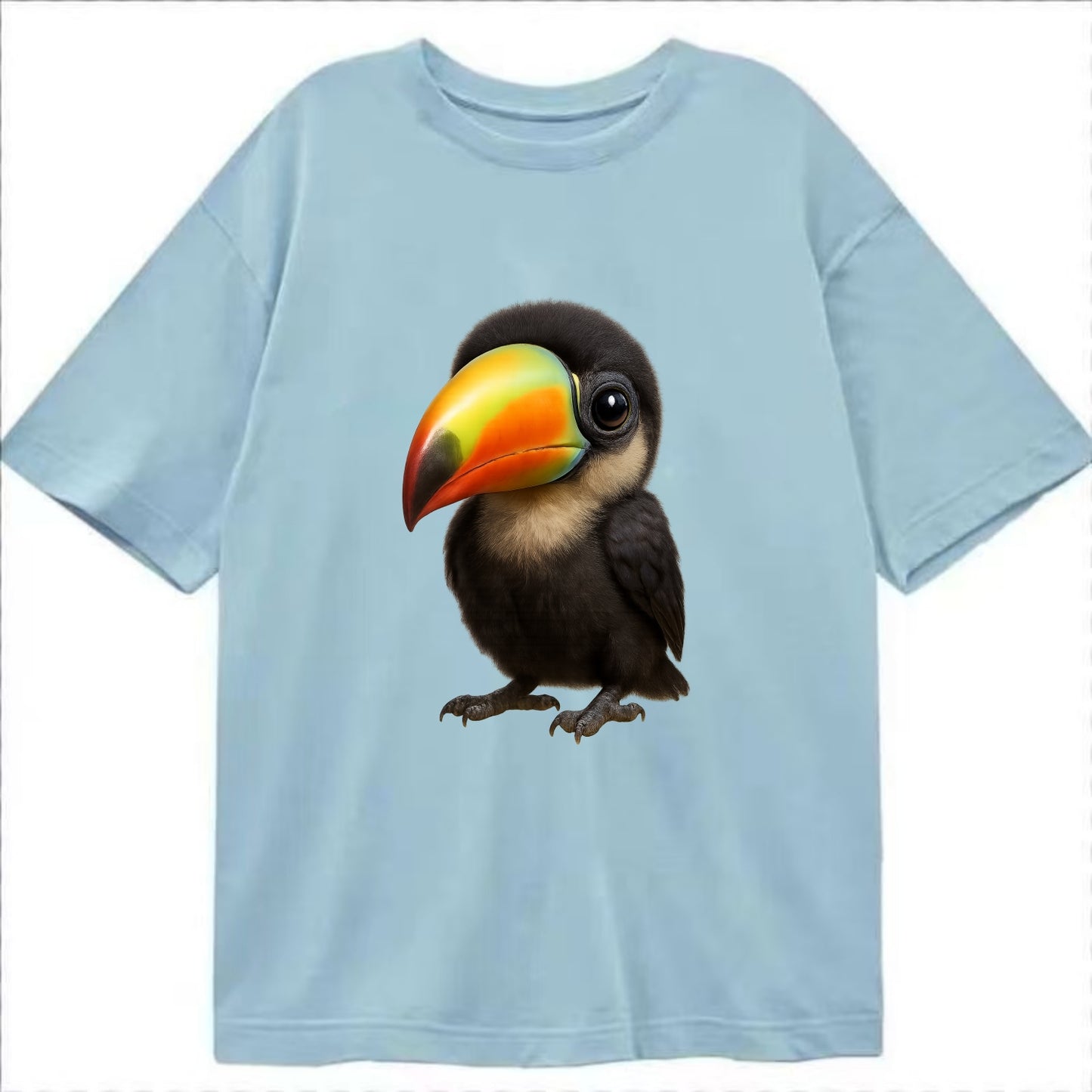 Baby Toucan - oversized colorful beak, black feathers, bright eyes, front-facing, - Classic T-shirt - Light Blue