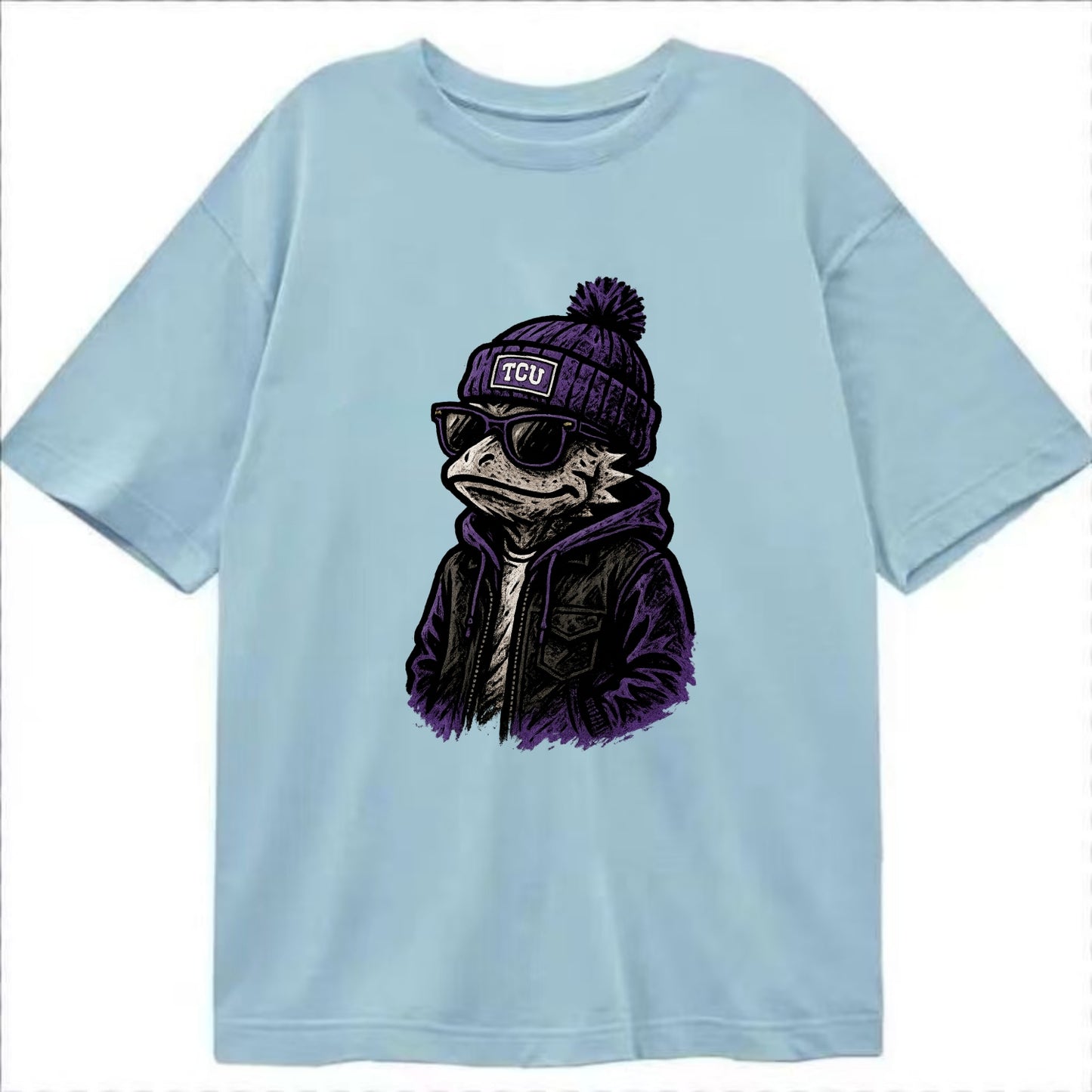 Fort Worth Frog wearing TCU beanie with horned patch - Classic T-shirt - Light Blue