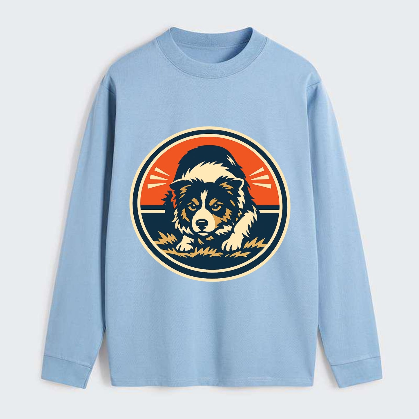 Focused Border Collie Emblem - Classic Long Sleeve Shirt - Light Blue