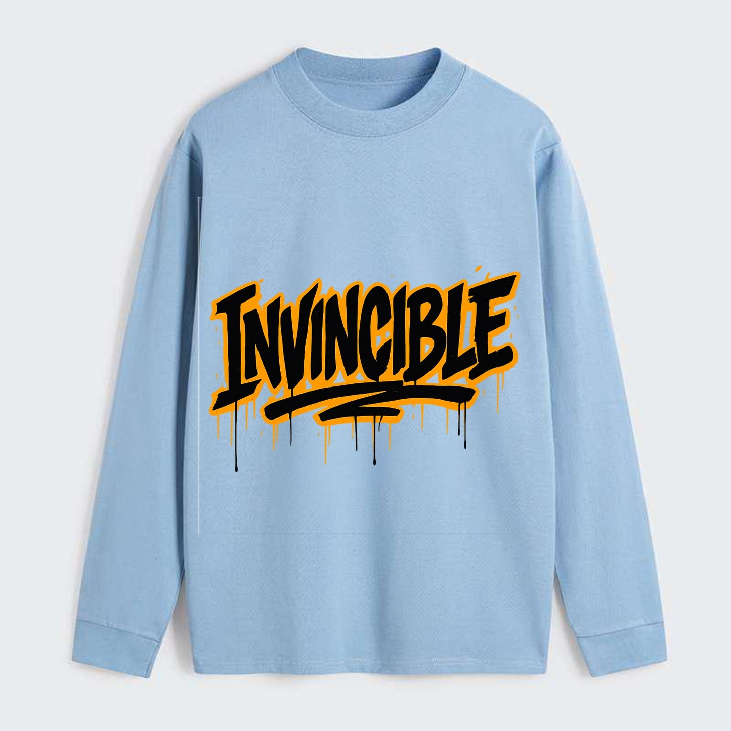 Bold typography design - "INVINCIBLE" - cannot be defeated, - Classic Long Sleeve Shirt - Light Blue