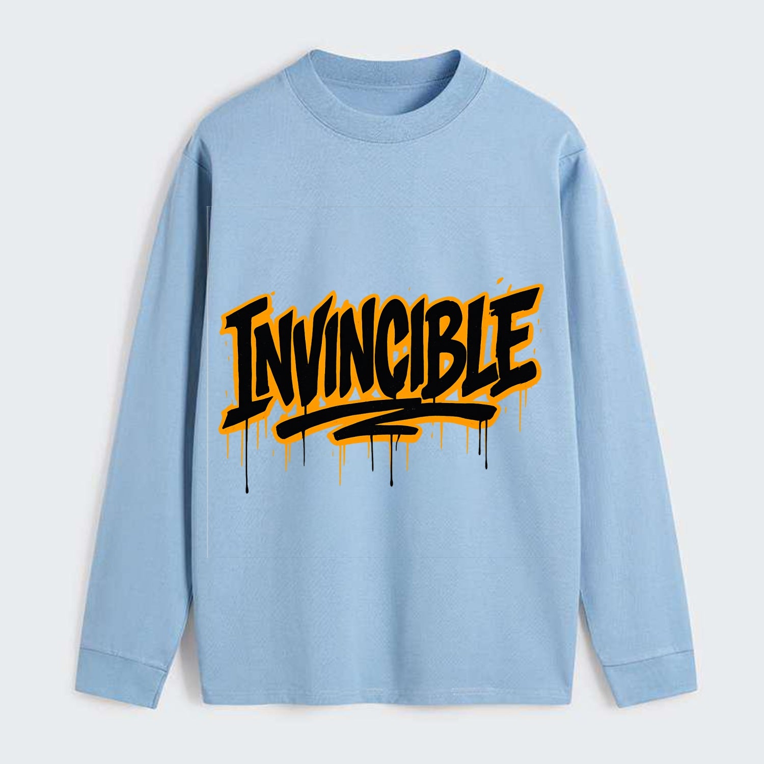 Bold typography design - "INVINCIBLE" - cannot be defeated, - Classic Long Sleeve Shirt - Light Blue
